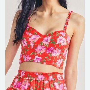 LOVESHACKFANCY Floral Crop Cami Top Daisy Print Size Small Adjustable Straps